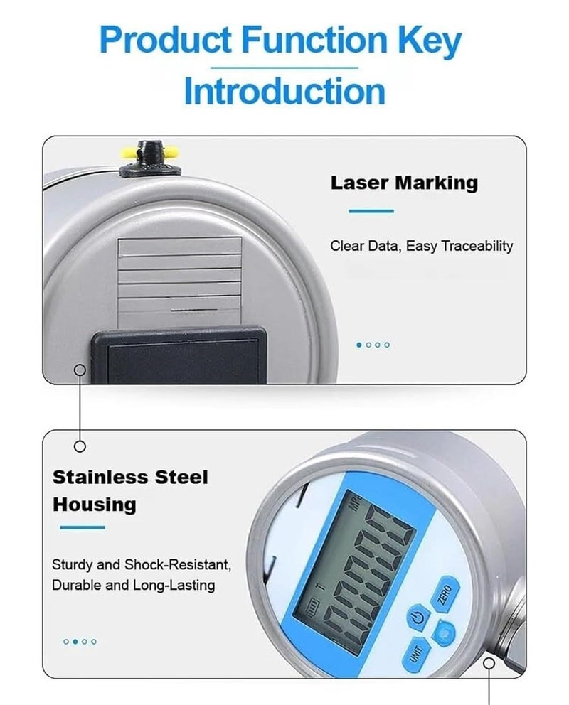 Vacuum Pressure Gauge, YB80A Digital Pressure Gauge Battery Powered High Vacuum Manometer Stainless Steel LCD Display Temp Compensation(40kPa) - Image 5