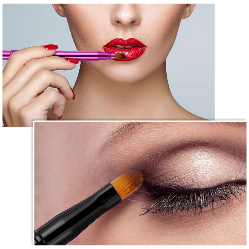 TOODOO 3 Pack Retractable Lip Brush for Lipstick with Cap Dual-ended Liner Foundation Makeup Brush Sets Travel Applicators(Gold, Black, Purple) - Image 3