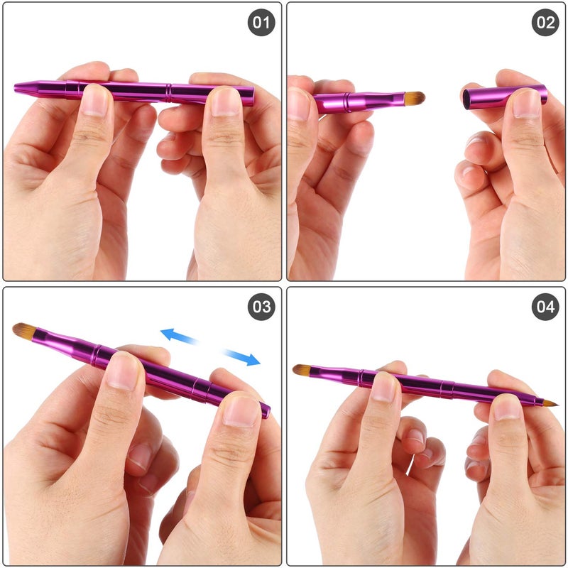 TOODOO 3 Pack Retractable Lip Brush for Lipstick with Cap Dual-ended Liner Foundation Makeup Brush Sets Travel Applicators(Gold, Black, Purple) - Image 5