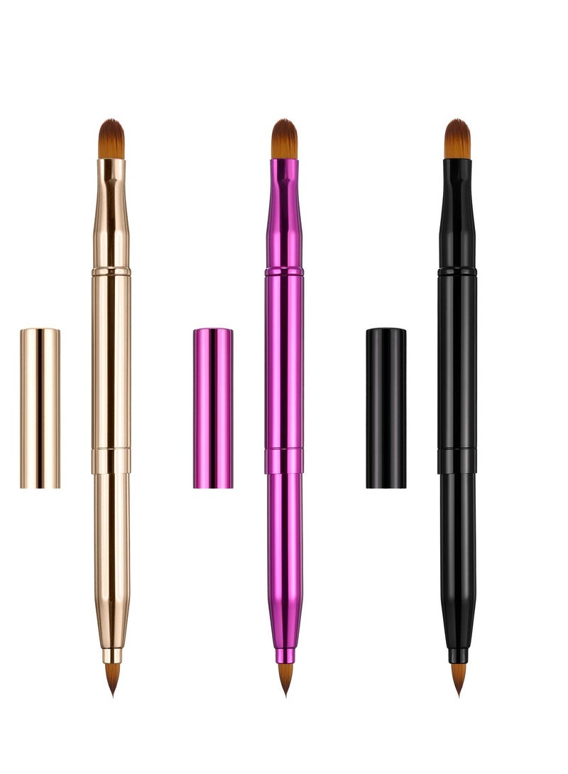 TOODOO TOODOO 3 Pieces Lip Brush Retractable Lipstick Liner Brush Lipstick Dual-ended Foundation Makeup Brush with Cap Travel Applicators - Image 1