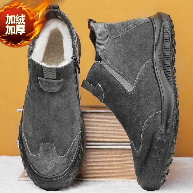 Mens Cotton Shoes Winter Warm Slip-On 2024 Gray cotton shoes 