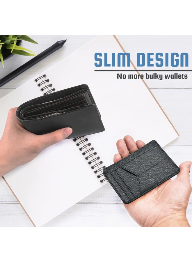 VBaX RFID Slim Wallet for Men Women, 8 Card Slot Leather Minimalist Front Pocket Credit Card Holders, Black, One Size, Minimalist - Image 3