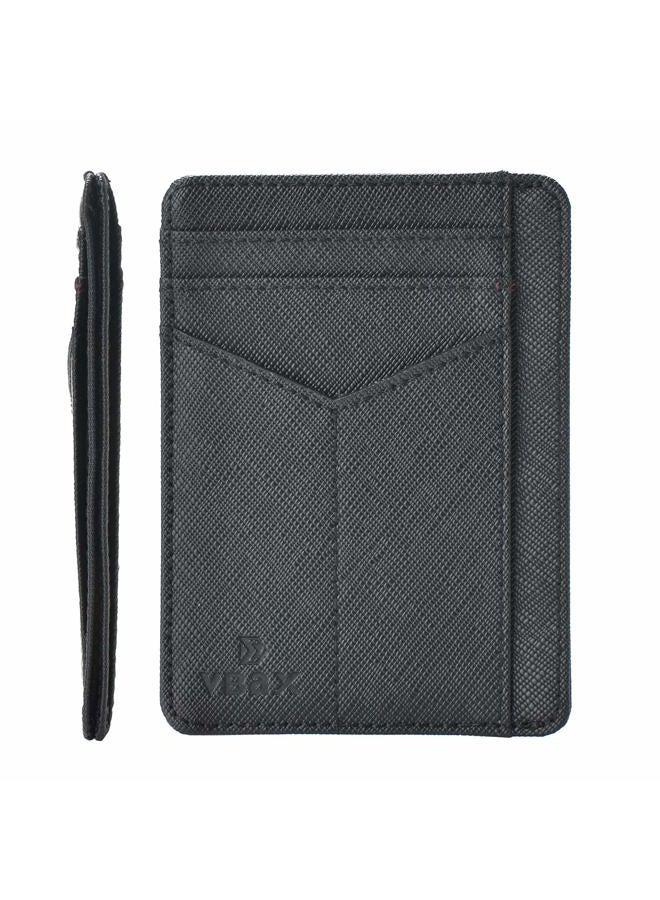 VBaX RFID Slim Wallet for Men Women, 8 Card Slot Leather Minimalist Front Pocket Credit Card Holders, Black, One Size, Minimalist - Image 1