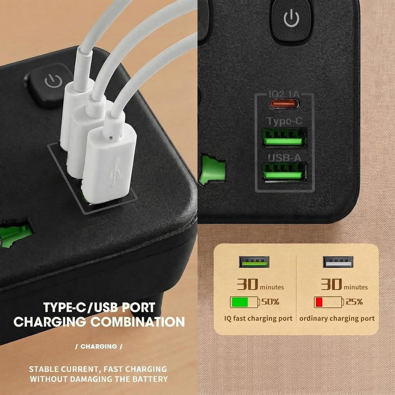نكومي مقبس تمد��د متعدد الاستخدامات مع منفذي USB-A ومنفذ USB-C (منافذ شحن سريع)، محول مقبس حائط نيكومي ثلاثي الاتجاهات متعدد المنافذ الكهربائية مع ضوء ليلي، للمنزل والمكتب والمطبخ، أسود - Image 5