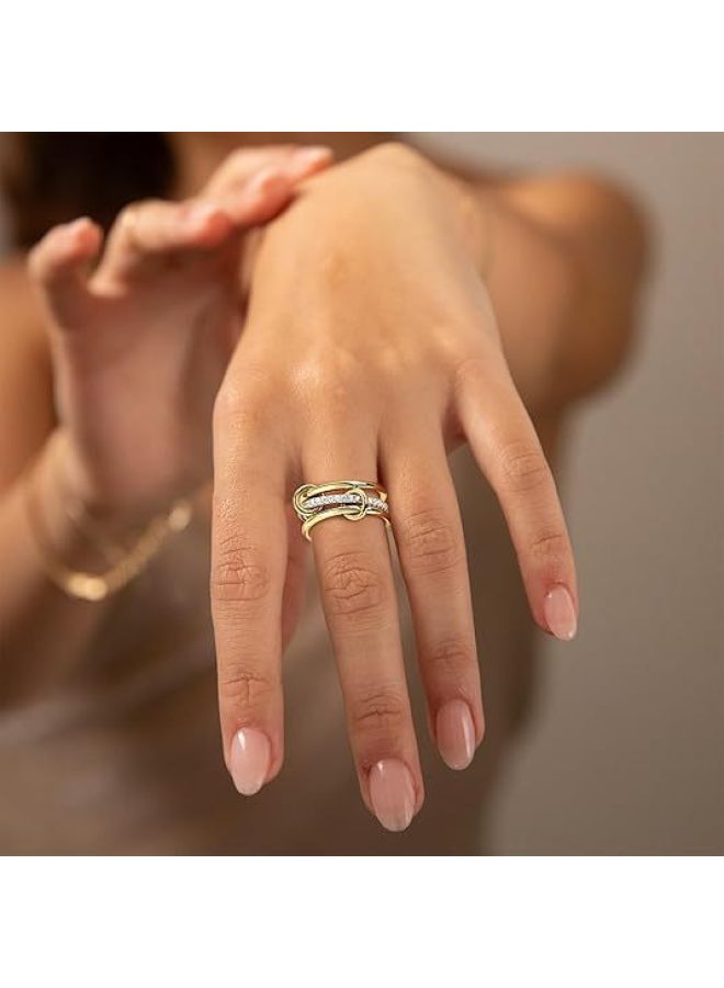 XX Stainless Steel Interlocking Full Diamond Three-ring Four-ring Ring Dual-tone Multi-element New Style - Image 2