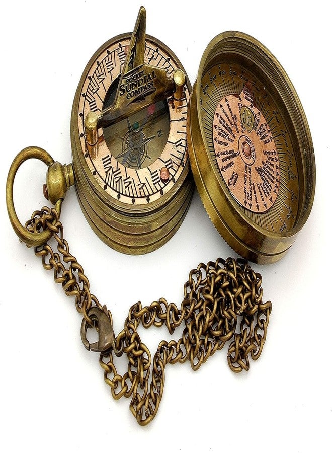 OCEAN REPLICAS – Handcrafted Vintage Brass Sundial & Compass with Engraved Sundial Bird Design, Portable Travel Compass in Elegant Wooden Gift Box - Image 3