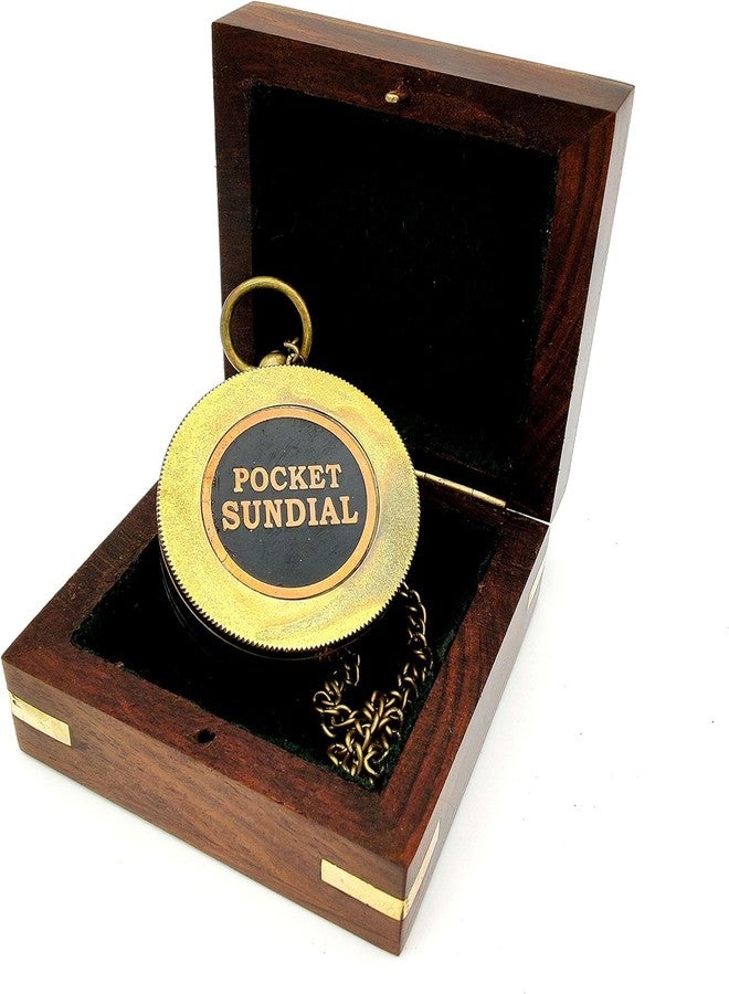OCEAN REPLICAS – Handcrafted Vintage Brass Sundial & Compass with Engraved Sundial Bird Design, Portable Travel Compass in Elegant Wooden Gift Box - Image 2