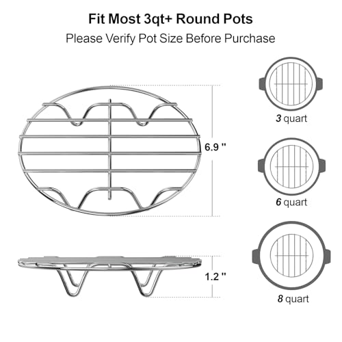 GSlife Steamer Rack 7'' - Stainless Steel Cooling Rack, Round Canning Baking Roasting Rack, Trivet for Dutch Oven Air Fryer, Instant Pot Accessories for 3, 6, 8 Qt Pressure Cooker, 1 Pack - Image 5