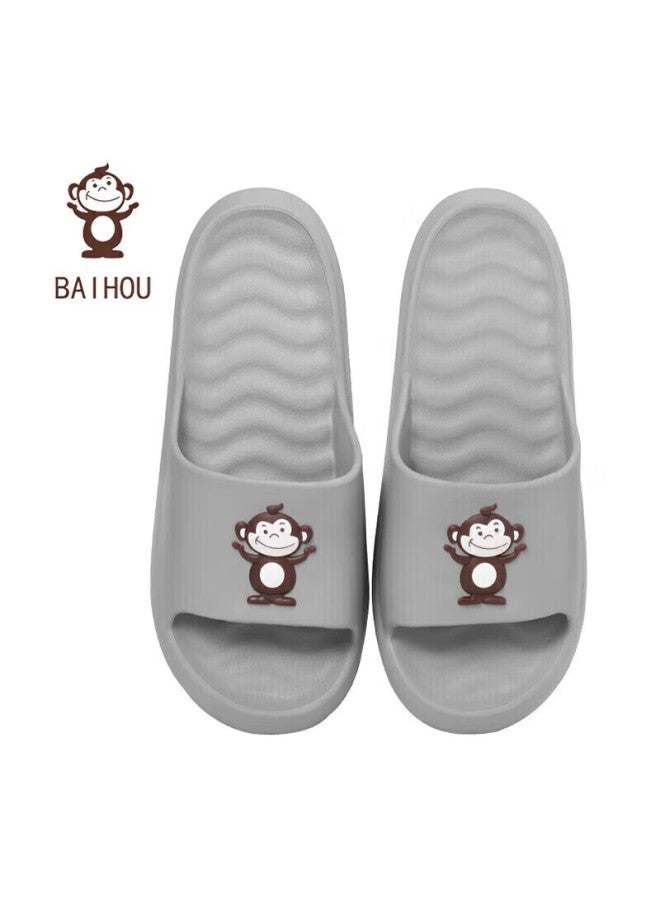 Baihou White Monkey Couple Cartoon Plush Indoor Home Men And Women Four Seasons Slippers 001 Gray 40-41 - Image 1