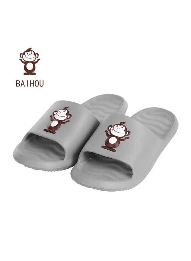 Baihou White Monkey Couple Cartoon Plush Indoor Home Men And Women Four Seasons Slippers 001 Gray 40-41 - Image 4