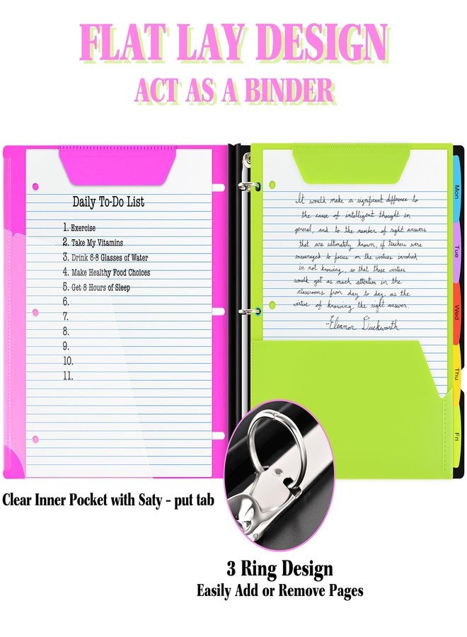 INFUN All-in-one Telescoping Binder Notebook- 2PCS, Refillable 3 Ring Notebook Binder with 1 Plastic Movable Pocket Folder,5 Plastic Subject dividers and Graph Paper and College Ruled Paper- Pink - Image 3