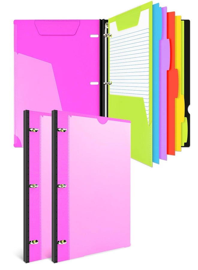 INFUN All-in-one Telescoping Binder Notebook- 2PCS, Refillable 3 Ring Notebook Binder with 1 Plastic Movable Pocket Folder,5 Plastic Subject dividers and Graph Paper and College Ruled Paper- Pink - Image 1