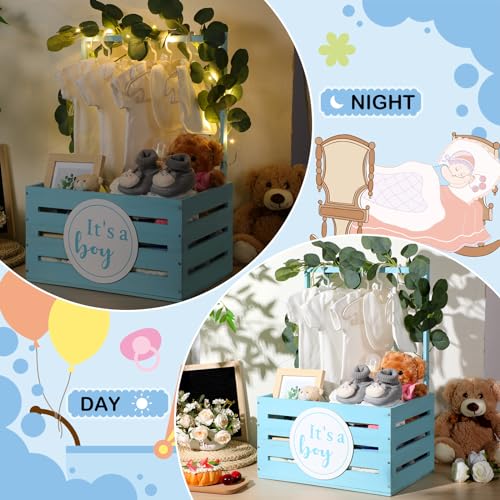 Barydat صندوق هدايا الأطفال الخشبي باري دات مع مقبض وزينة للمواليد الجدد (أزرق، ولد) - Image 5