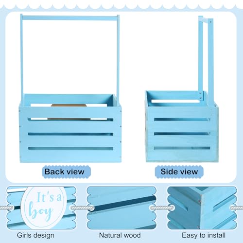 Barydat صندوق هدايا الأطفال الخشبي باري دات مع مقبض وزينة للمواليد الجدد (أزرق، ولد) - Image 3
