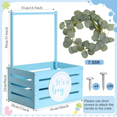 Barydat صندوق هدايا الأطفال الخشبي باري دات مع مقبض وزينة للمواليد الجدد (أزرق، ولد) - Image 2