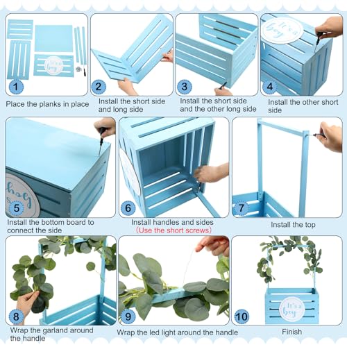 Barydat صندوق هدايا الأطفال الخشبي باري دات مع مقبض وزينة للمواليد الجدد (أزرق، ولد) - Image 4