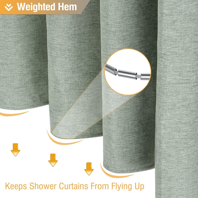 BTTN Sage Green Shower Curtain, Linen Textured Heavy Duty Thick Fabric Shower Curtain Set with 12 Plastic Hooks, Machine Washable, Hotel Spa Luxury Decorative Curtains for Bathroom Showers, 72x72 - Image 4