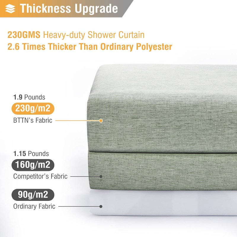 BTTN Sage Green Shower Curtain, Linen Textured Heavy Duty Thick Fabric Shower Curtain Set with 12 Plastic Hooks, Machine Washable, Hotel Spa Luxury Decorative Curtains for Bathroom Showers, 72x72 - Image 5