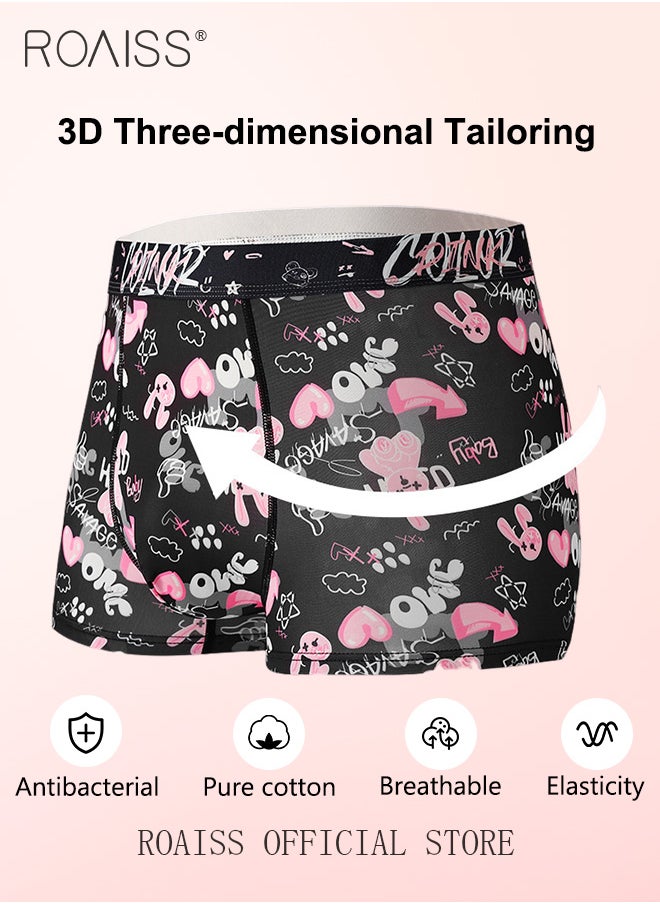 roaiss Pack of 3 Men Underwear Printed Pattern Boxer Briefs Breathable and Antibacterial Ice Silk Material Youthful Mid Rise Underwear with Comfortable and Breathable Crotch Suitable for Couples  - Image 4