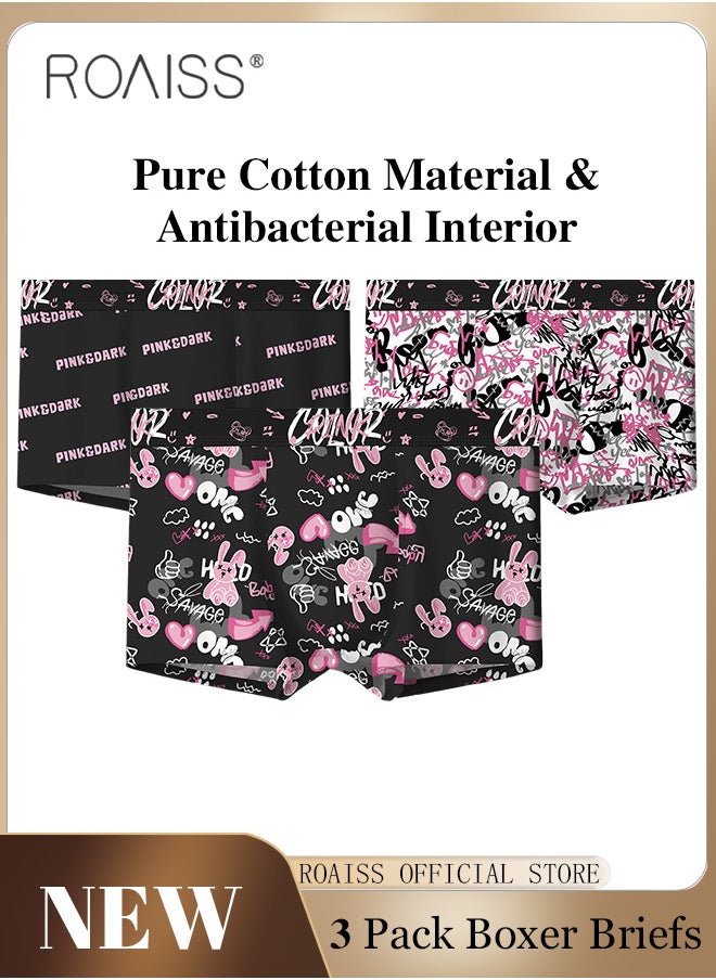 roaiss Pack of 3 Men Underwear Printed Pattern Boxer Briefs Breathable and Antibacterial Ice Silk Material Youthful Mid Rise Underwear with Comfortable and Breathable Crotch Suitable for Couples  - Image 1