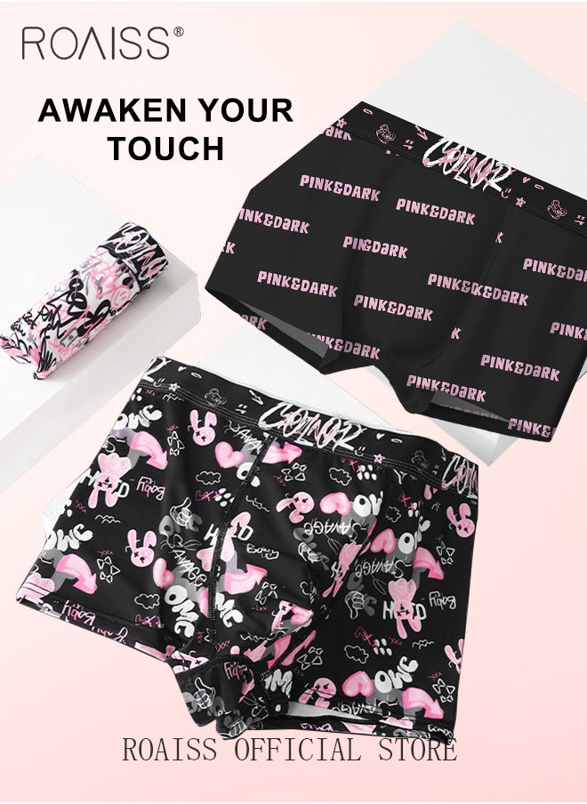 roaiss Pack of 3 Men Underwear Printed Pattern Boxer Briefs Breathable and Antibacterial Ice Silk Material Youthful Mid Rise Underwear with Comfortable and Breathable Crotch Suitable for Couples  - Image 5