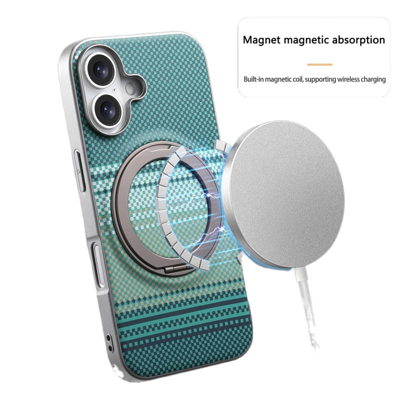 MagSafe iPhone 16 Leather Case Texture for 16 Plus 16 Pro 16 Pro Max with Kickstand and Anti Slip Grip and Anti Fingerprint in Green - Image 4