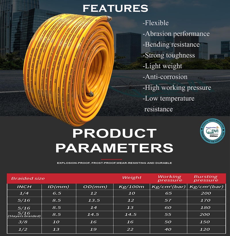 DVI 5 Layered Heavy Duty High pressure hose pipe for bike/car wash, gases, pesticides spray, water delivery, household cleaning, paint booths. (10 MM, DVI (10MM) 10 MTR HOSE PIPE) - Image 5