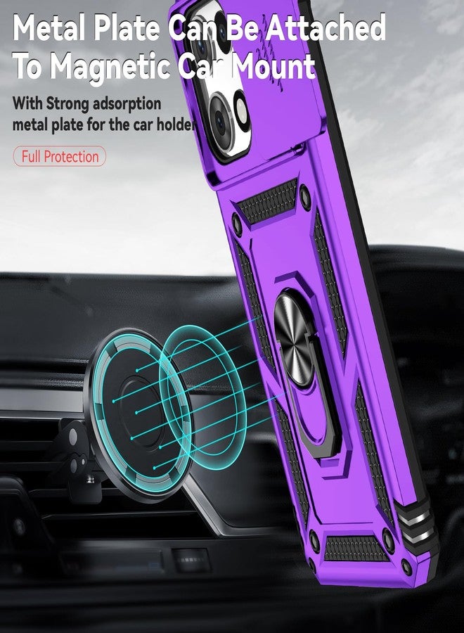 PUSHIMEI for Motorola Moto G 2025 Case, with Slide Camera Cover HD Screen Protector [Military Grade 16ft. Drop Tested] Magnetic Ring Holder Kickstand Protective Phone Case for Motorola Moto G 2025, Purple - Image 3