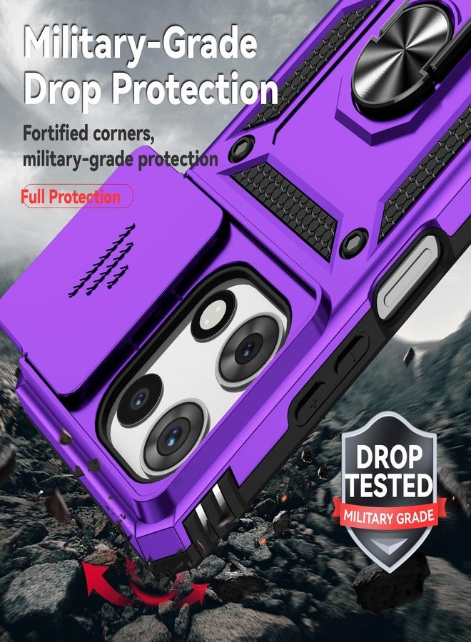 PUSHIMEI for Motorola Moto G 2025 Case, with Slide Camera Cover HD Screen Protector [Military Grade 16ft. Drop Tested] Magnetic Ring Holder Kickstand Protective Phone Case for Motorola Moto G 2025, Purple - Image 4