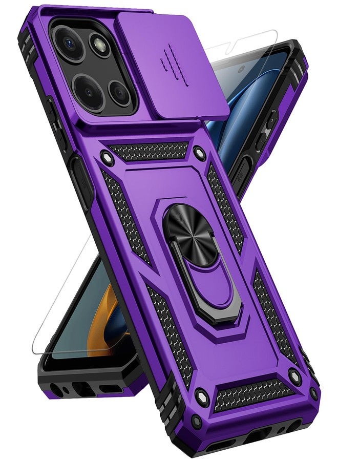 PUSHIMEI for Motorola Moto G 2025 Case, with Slide Camera Cover HD Screen Protector [Military Grade 16ft. Drop Tested] Magnetic Ring Holder Kickstand Protective Phone Case for Motorola Moto G 2025, Purple - Image 1