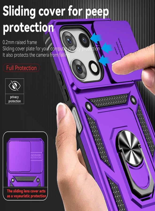PUSHIMEI for Motorola Moto G 2025 Case, with Slide Camera Cover HD Screen Protector [Military Grade 16ft. Drop Tested] Magnetic Ring Holder Kickstand Protective Phone Case for Motorola Moto G 2025, Purple - Image 5