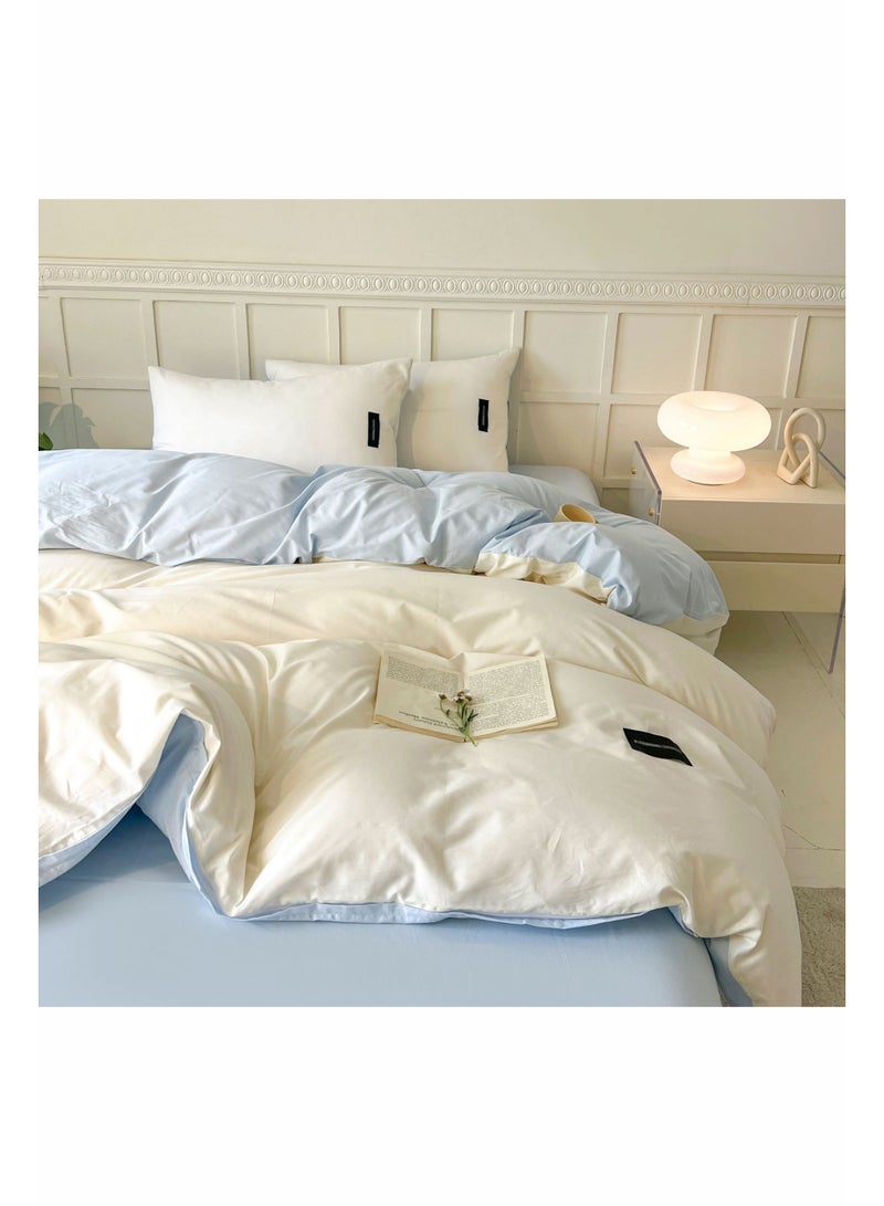 Monda This Washable, Pure Cotton Duvet Cover Set Features Minimalist Décor, Including One Soft Duvet Cover (220 X 240 Cm), One Flat Sheet (230 X 245 Cm), And Two Pillowcases (48 X 74 Cm) in White and Sky Blue. - Image 3