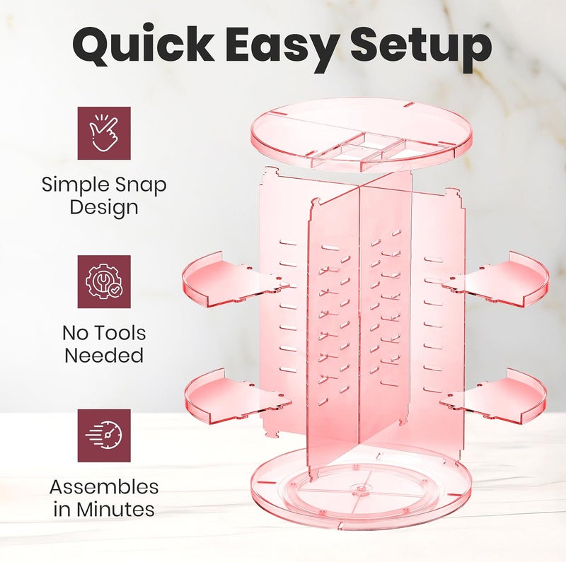 ماسيرس منظم مكياج ماسيرز 360 دوار - ارتفاع الرف القابل للتعديل ودوران كامل - منظم مستحضرات التجميل الدائري الدوار المثالي لتخزين خزانة غرفة النوم أو طاولة الزينة (وردي) - Image 5