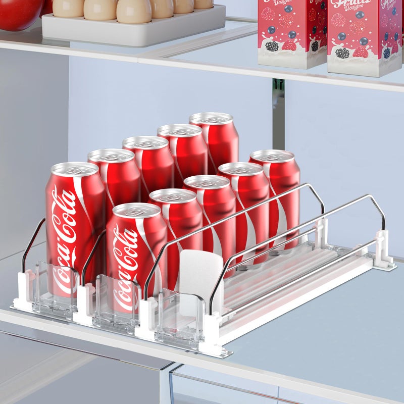 IBORING Drink Organizer for FridgeSelf Pushing Fridge Drink OrganizerAutomatic Drink Dispenser for FridgeHolds up to 15 Cans 1496inch White