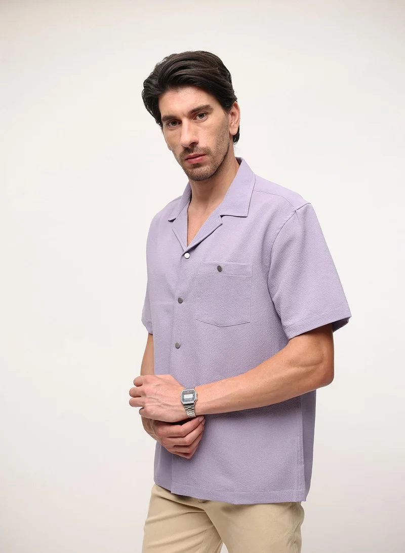 دينيس لينغو Lilac Solid Print Button Down Relaxed Shirt For Men