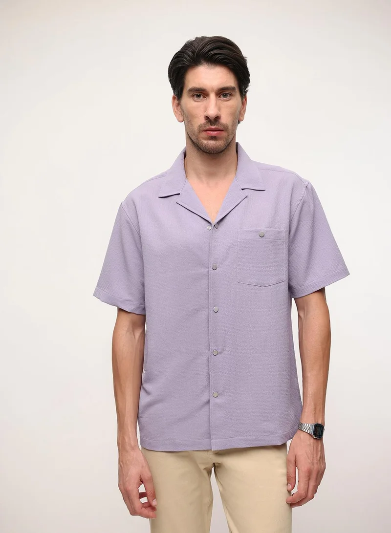 دينيس لينغو Lilac Solid Print Button Down Relaxed Shirt For Men