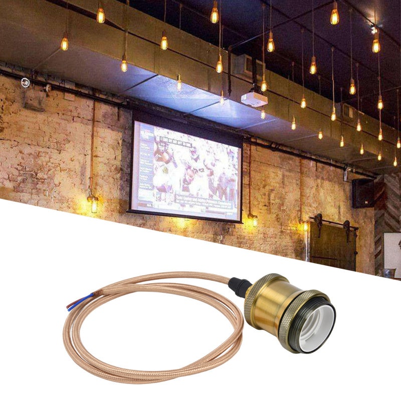 E27 Lamp Holder Golden-Bronze Color: Durable Aluminum Iron Braid Rope Material Pendant Light Lampholder - Easy Installation Modern Retro Design for Home Kitchen Bedroom Cafe Office Lighting - Image 2