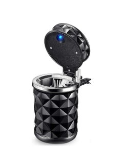 GOPIKRISHNA GOPIKRISHNA Black Car Cup Holder Trash Can with Blue LED Light Mini Portable Auto Garbage Bin for Vehicle Waste Disposal Stylish ResinGlassMetal Design Compact Pattern Ideal for Most Cars 
