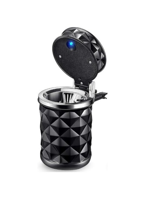 GOPIKRISHNA Black Car Cup Holder Trash Can with Blue LED Light Mini Portable Auto Garbage Bin for Vehicle Waste Disposal Stylish ResinGlassMetal Design Compact Pattern Ideal for Most Cars