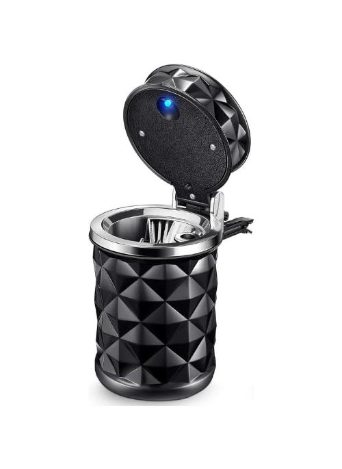 GOPIKRISHNA - GOPIKRISHNA Black Car Cup Holder Trash Can with Blue LED Light Mini Portable Auto Garbage Bin for Vehicle Waste Disposal Stylish ResinGlassMetal Design Compact Pattern Ideal for Most Cars - Image 1