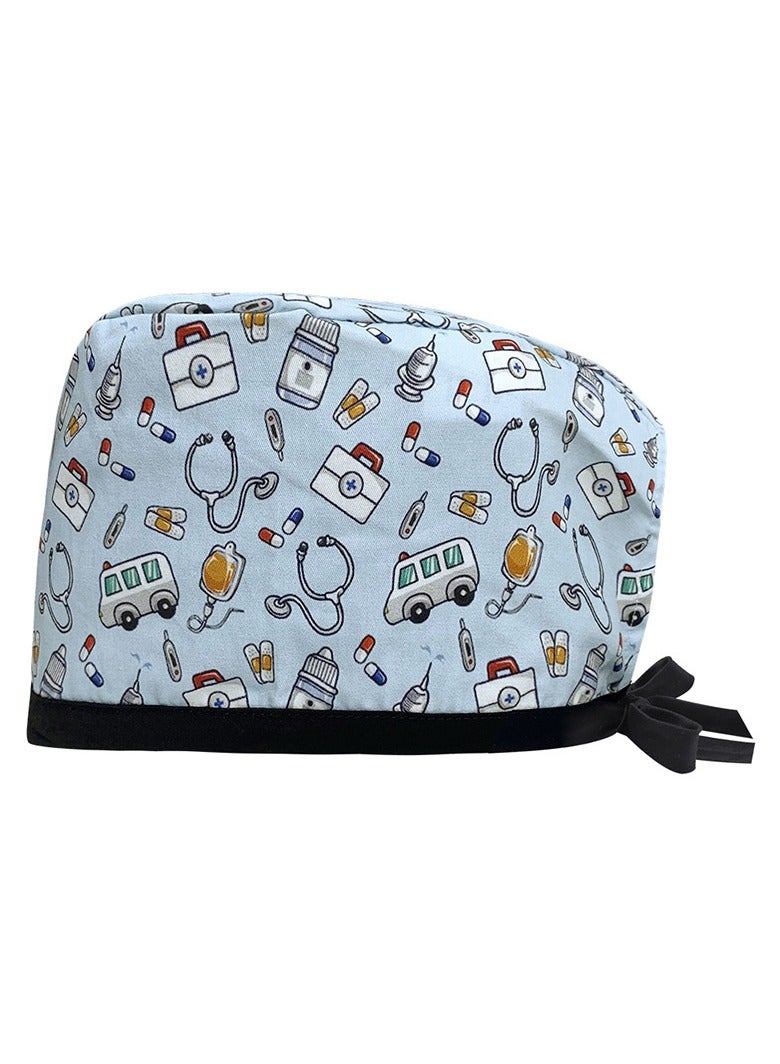 KUYING Cotton Printed Surgical Cap Strap Adjustable Medical Work Cap 