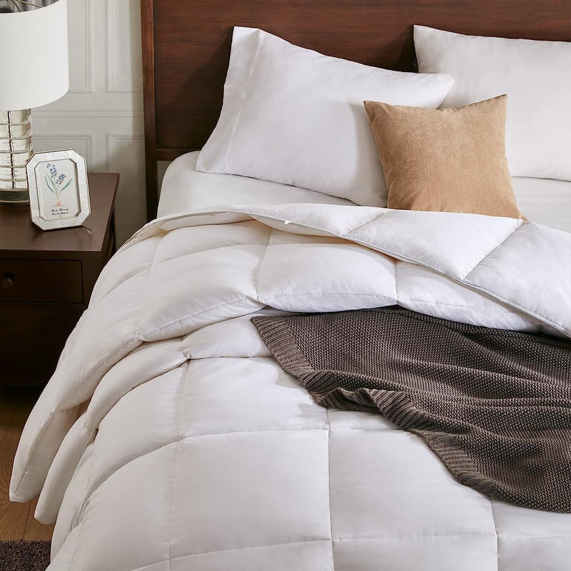 APSMILE Lightweight Down Feather Fibers Comforter Twin Size - Cooling Bed Comforter, Hotel Collection High Fill-Power Thin Duvet Insert for Warm Weather/Hot Sleepers, 68x90, White - Image 2