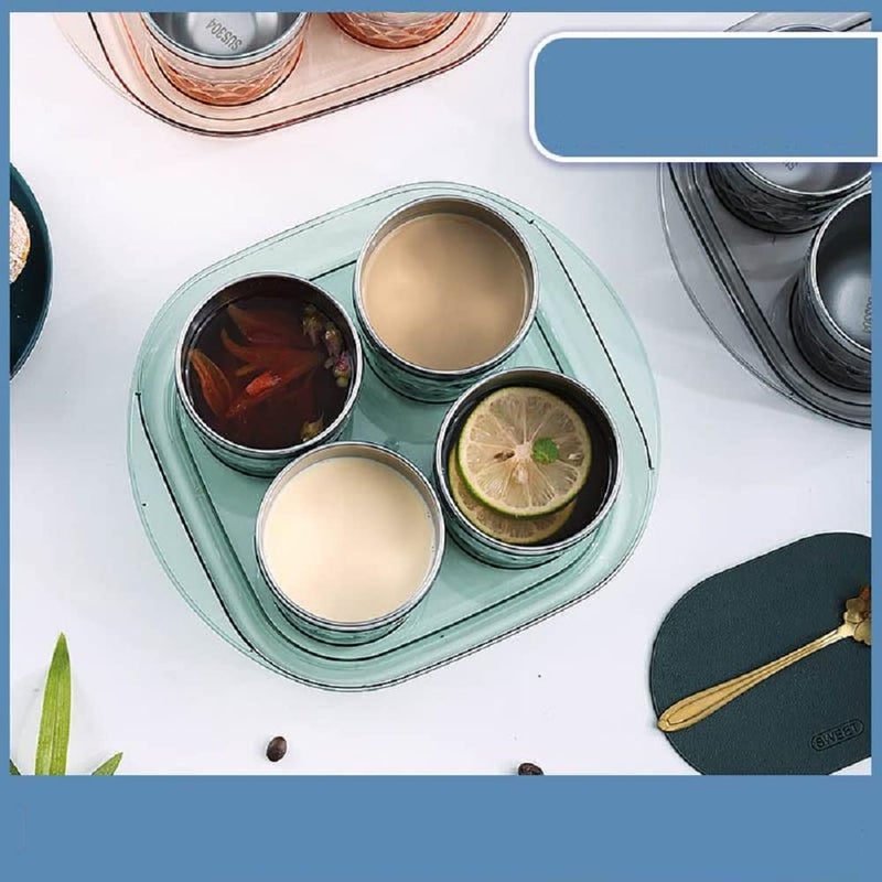 Funeiko Stainless Steel Cup Set with Tray Double Walled Tea Cup Coffee Mug with Tray Set GlassCup for Tea Hot Cold Drinks Cups Set with Serving Tray for Tea Best Gift 260 ML Grey Cup Set - Image 2