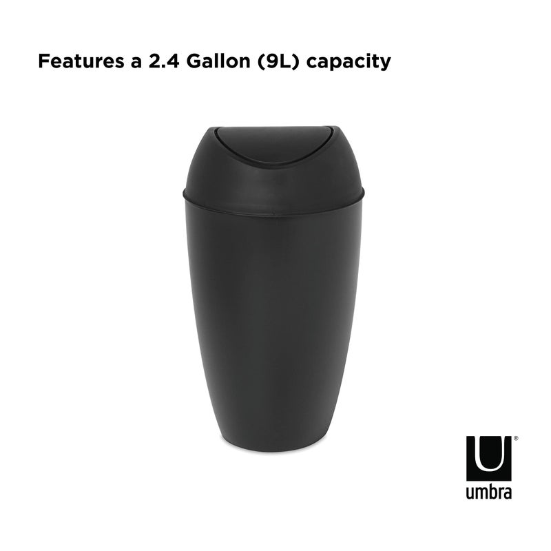 Umbra Twirla Trash Can with Swing-top Lid, 2.4 Gallon, Black - Image 3
