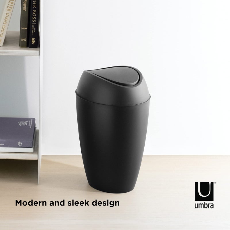 Umbra Twirla Trash Can with Swing-top Lid, 2.4 Gallon, Black - Image 4