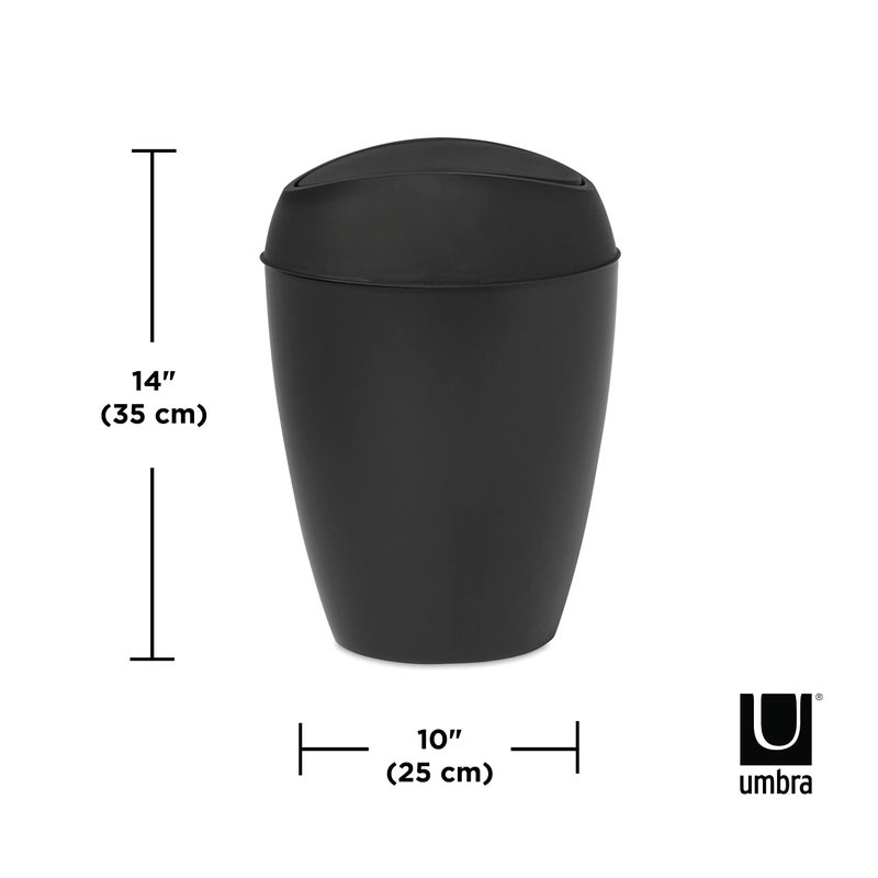 Umbra Twirla Trash Can with Swing-top Lid, 2.4 Gallon, Black - Image 2