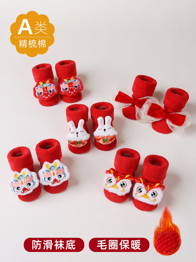 Baby socks red socks winter newborn red thick Terry socks mid-calf Doll Baby New Year socks - Image 2