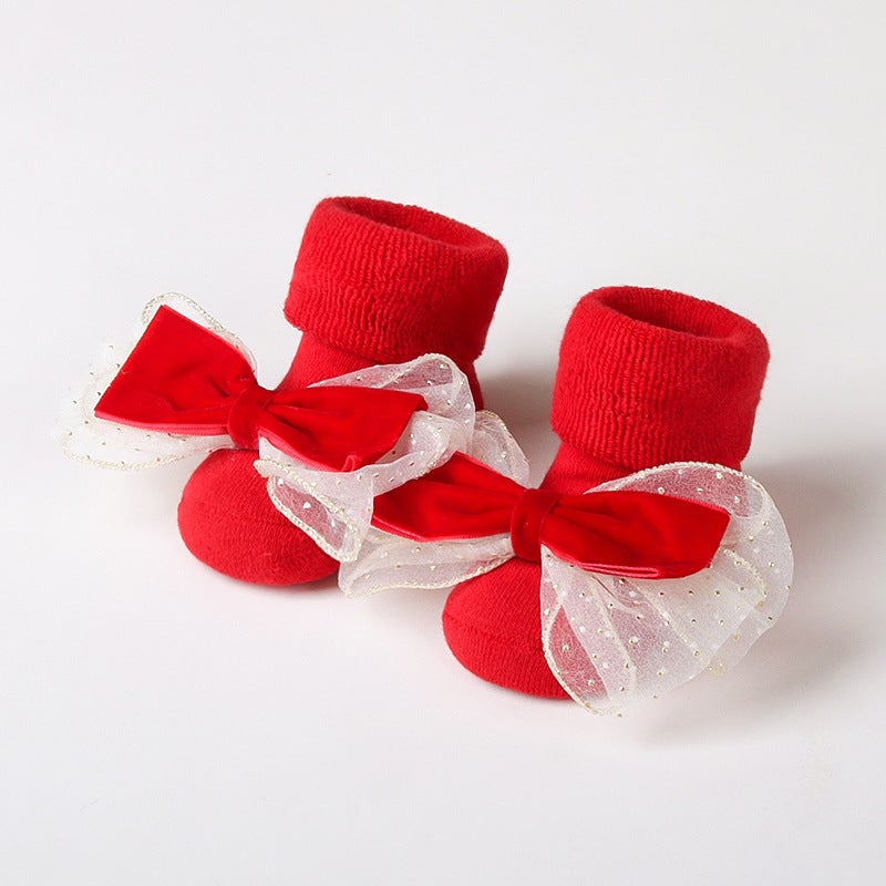 Baby socks red socks winter newborn red thick Terry socks mid-calf Doll Baby New Year socks - Image 1