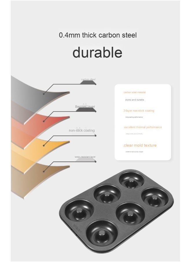chefmade - 6-Cavity Hollow Round Donut Mold - Black - Image 1