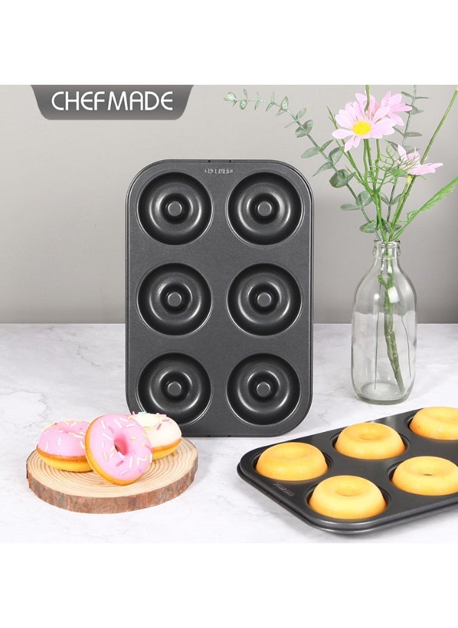 chefmade - 6-Cavity Hollow Round Donut Mold - Black - Image 1